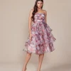 Blush Floral Print Short A-Line Strapless Prom Dress