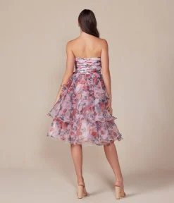 Blush Floral Print Short A-Line Strapless Prom Dress
