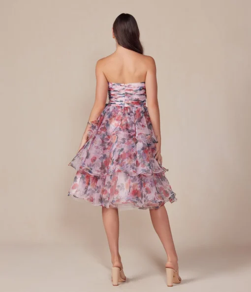 Blush Floral Print Short A-Line Strapless Prom Dress