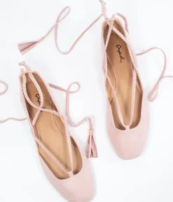 Blush Pink Suede Lace Up Flats