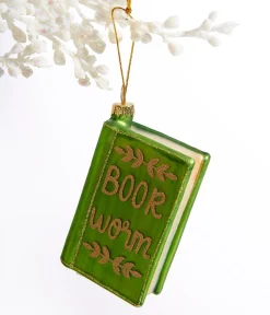 Book Worm Glass Ornament