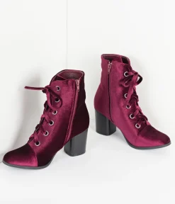 Bordeaux Purple Velvet Lace Up Bootie