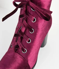 Bordeaux Purple Velvet Lace Up Bootie