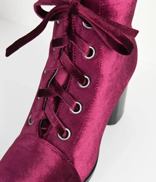 Bordeaux Purple Velvet Lace Up Bootie