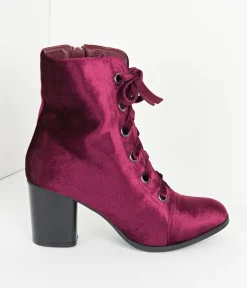 Bordeaux Purple Velvet Lace Up Bootie