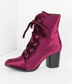 Bordeaux Purple Velvet Lace Up Bootie