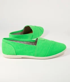 Bright Green Canvas Casual Loafer Flats