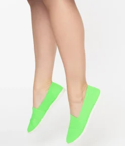 Bright Green Canvas Casual Loafer Flats