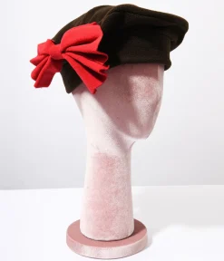 Brown & Red Bow Beret