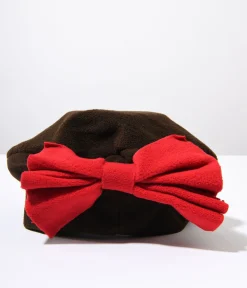 Brown & Red Bow Beret
