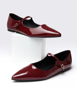 Burgundy Mary Jane Pointed Toe Flats