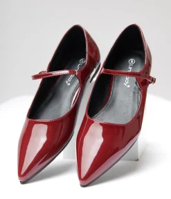 Burgundy Mary Jane Pointed Toe Flats