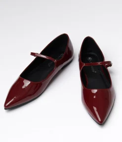Burgundy Mary Jane Pointed Toe Flats
