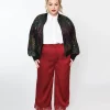 Burgundy Satin & Lace Trim Mathilde Pants