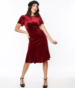Burgundy Velvet Midi Shift Dress