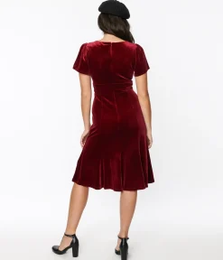 Burgundy Velvet Midi Shift Dress