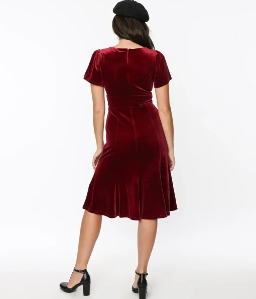 Burgundy Velvet Midi Shift Dress