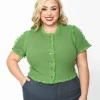 Cactus Green Ruffle Edge Knit Top