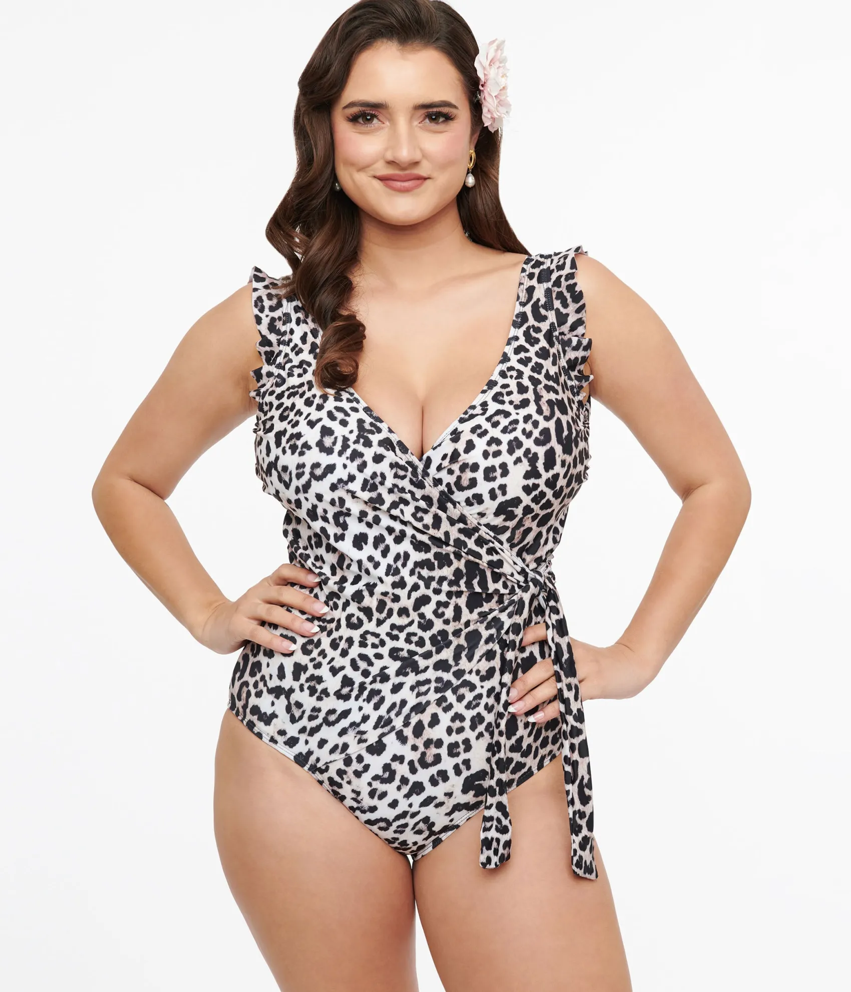 Cheetah Print Wrap One Piece Swimsuit