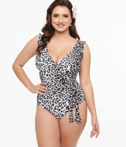 Cheetah Print Wrap One Piece Swimsuit