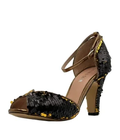 Chelsea Crew Black & Gold Sequin Lola Pumps