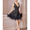 Cinderella Divine Black Rhinestone & Feather Hem Bridesmaid Cocktail Dress