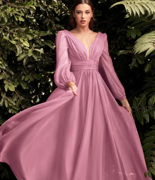 Cinderella Divine Blossom Pink Chiffon Sleeve Prom Goddess Gown