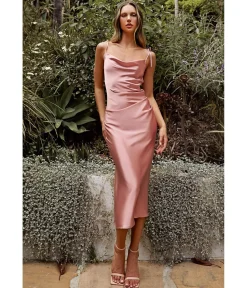 Cinderella Divine Desert Rose Satin Slip Homecoming Midi Dress