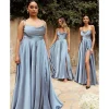 Cinderella Divine Dusty Blue Liquid Satin Prom Gown