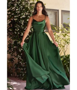 Cinderella Divine Emerald Liquid Satin Prom Gown