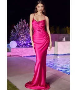 Cinderella Divine Fuchsia Satin Fitted Slip Bridesmaid Gown