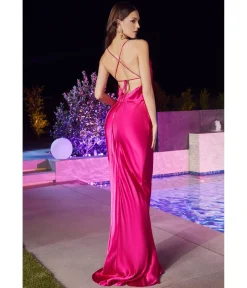 Cinderella Divine Fuchsia Satin Fitted Slip Bridesmaid Gown