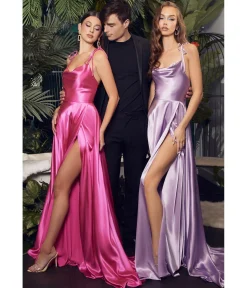 Cinderella Divine Hot Pink Liquid Satin Prom Gown
