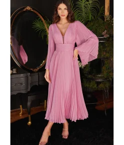 Cinderella Divine Light Pink Pleated Midi Bridesmaid Dress