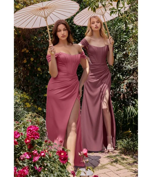 Cinderella Divine Lipstick Divine Satin Corset Off-Shoulder Prom Dress