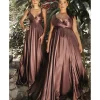 Cinderella Divine Mahogany Flowy Satin A-Line Bridesmaid Gown