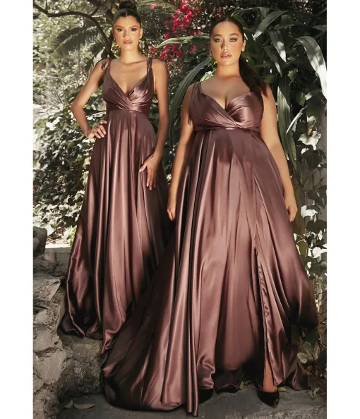 Cinderella Divine Mahogany Flowy Satin A-Line Bridesmaid Gown