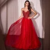 Cinderella Divine Red Beaded Strapless Tulle Prom Dress