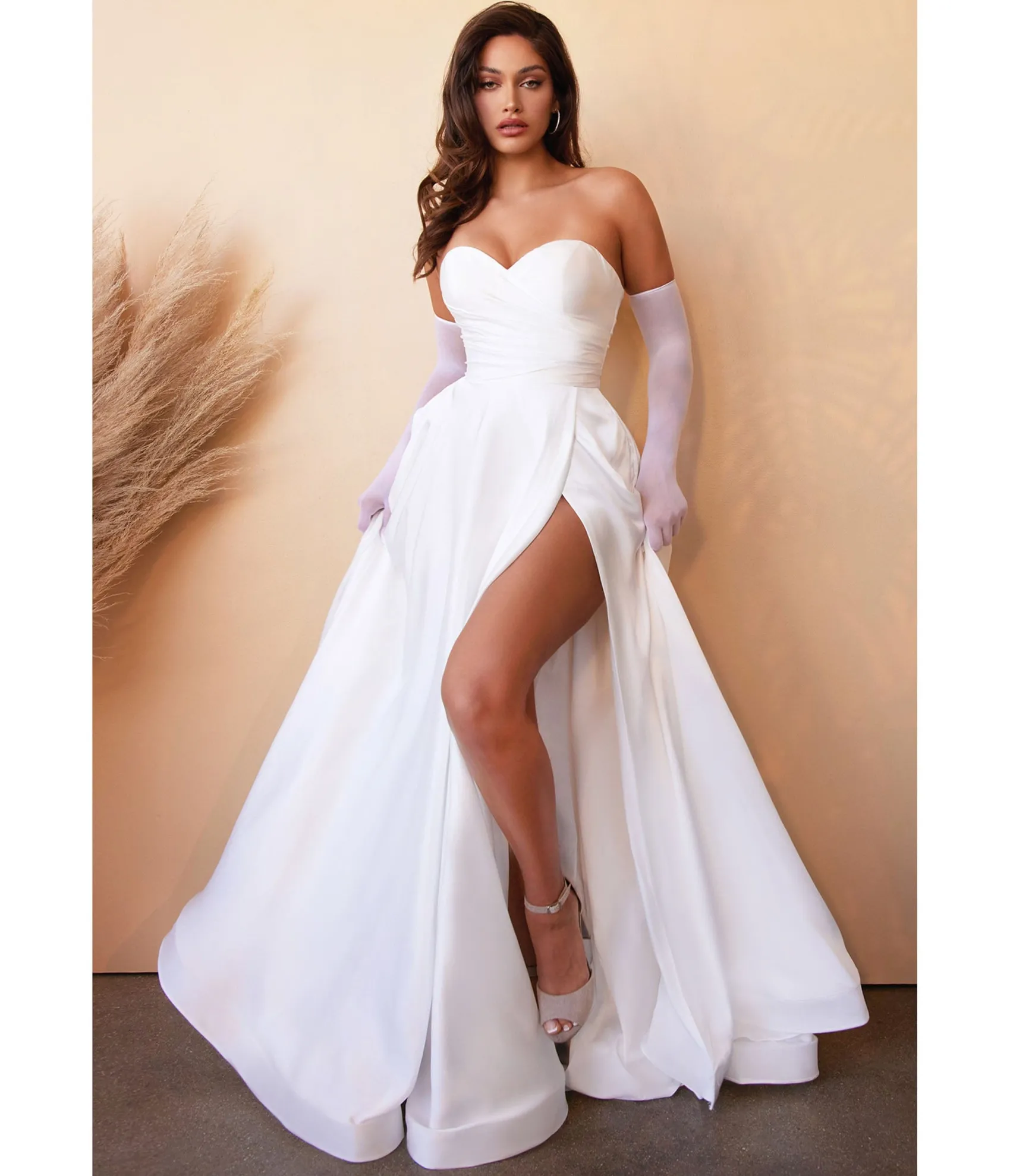 Cinderella Divine White Strapless Sweetheart Satin Bridal Gown