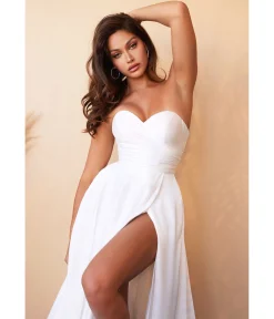 Cinderella Divine White Strapless Sweetheart Satin Bridal Gown