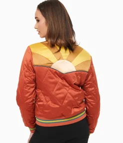 Classic Rock Couture 1970s Burnt Orange Rising Sun Chainstitch Bomber Jacket