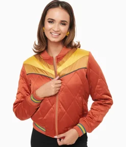 Classic Rock Couture 1970s Burnt Orange Rising Sun Chainstitch Bomber Jacket