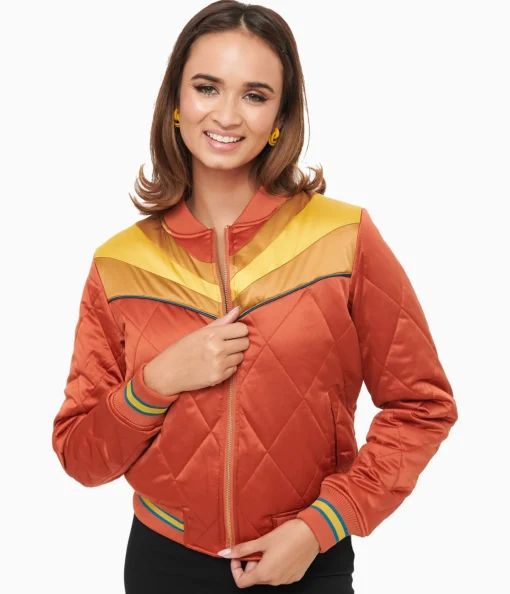 Classic Rock Couture 1970s Burnt Orange Rising Sun Chainstitch Bomber Jacket