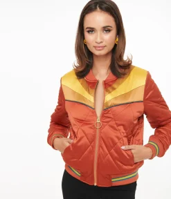 Classic Rock Couture 1970s Burnt Orange Rising Sun Chainstitch Bomber Jacket