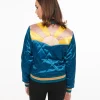 Classic Rock Couture 1970s Teal Peacock Rising Sun Chainstitch Bomber Jacket