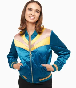 Classic Rock Couture 1970s Teal Peacock Rising Sun Chainstitch Bomber Jacket