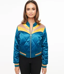 Classic Rock Couture 1970s Teal Peacock Rising Sun Chainstitch Bomber Jacket