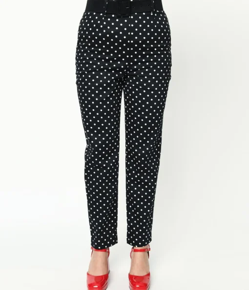 Collectif Black & White Polka Dot Belted Thea Pants