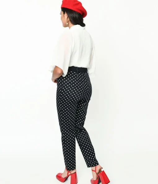 Collectif Black & White Polka Dot Belted Thea Pants