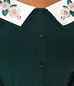 Collectif Green & Floral Collar Peplum Blouse